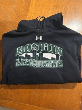 Under Armour Black Hoodie with Green and White Boston Graphic